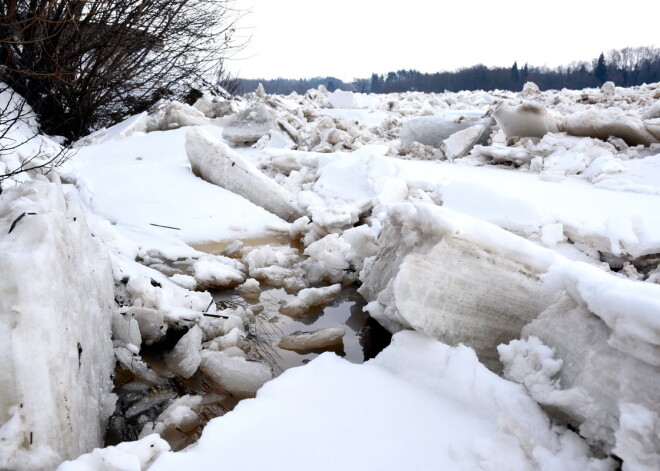 Ledus sastrēgums Daugavā pie Pļaviņām