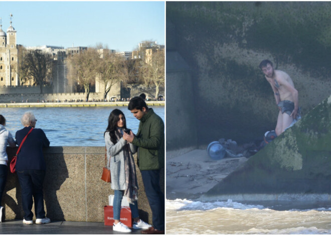 Londonieši brīnās: kāds īpatnis pirmo silto dienu nosvin, pliks plunčājoties Temzā. FOTO