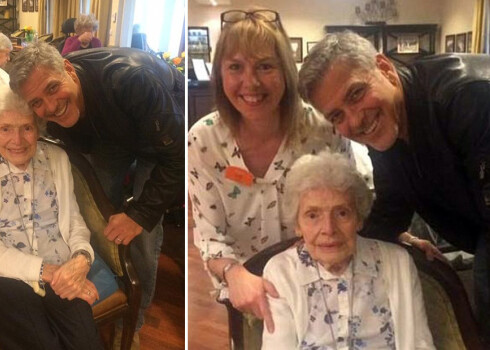 Клуни и его поклонница, которую он обрадовал своим появлением 