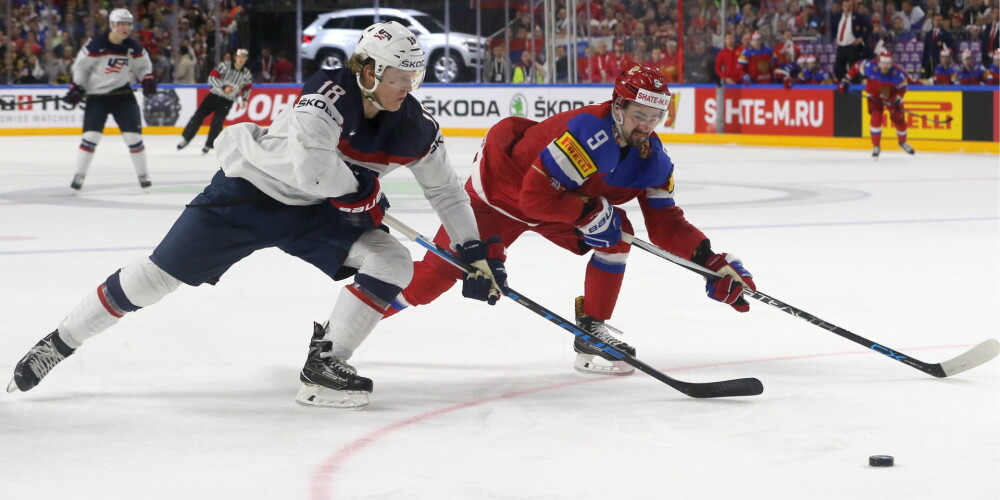 ASV hokeja izlase uzvar Krieviju un triumfē pasaules čempionāta Ķelnes apakšgrupā