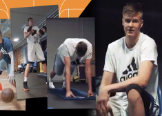 Kristaps Porziņģis trenējas gan stadionā, gan basketbola zālē, gan trenažieru zālē.
