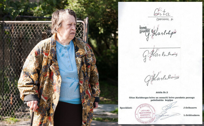 Uz dokumentiem, kas noveda pie mājas zaudēšanas, pat kundzes vārda pirmais burts "G' uzrakstīts tā, kā pati pensionāre to nekad nav darījusi.