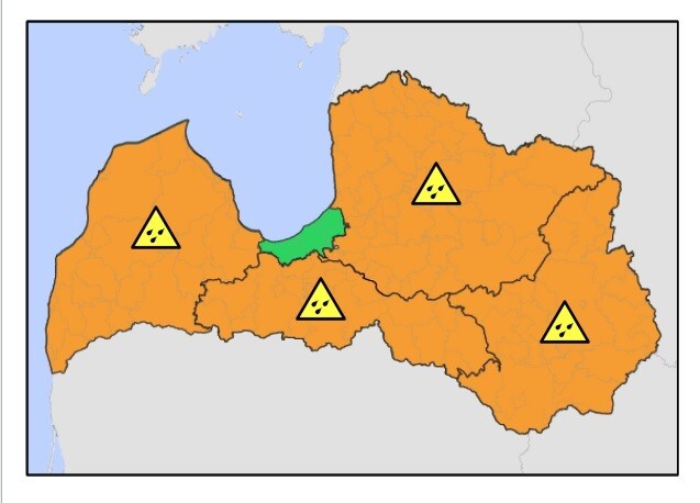 Sinoptiķu brīdinājums otrdien, 19. septembrī. 