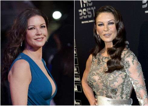 Salīdzini! Pa kreisi - Ketrīna Zeta-Džonsa tikai pirms gada (2016), pa labi - šoruden.