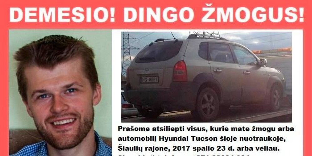 Ziņu par pazudušo liepājnieku Ronaldu izplata arī lietuviski; publicē viņa ceļmalā pamestā auto attēlu
