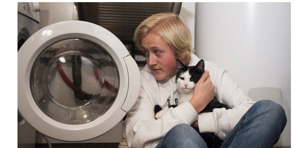 Ziņkārīgs kaķis izmazgājas veļasmašīnā kopā ar netīrajām zeķēm un izdzīvo