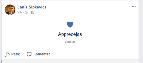Jāņa Šipkēvica 2018. gada 2. janvāra ieraksts savā profilā "Facebook.com".