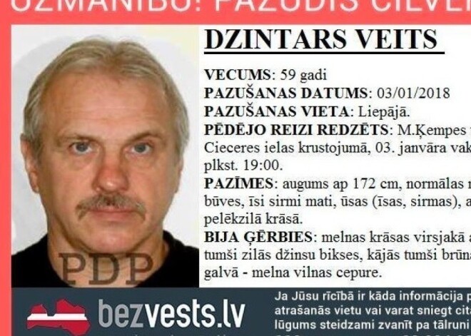 Liepājā aizvien meklē nu jau 10 dienas pazudušo Dzintaru