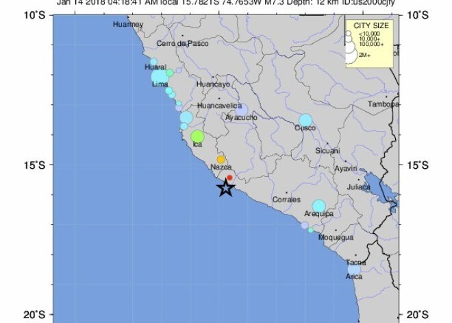 Peru piekrasti satricina 7,3 magnitūdas stipra zemestrīce