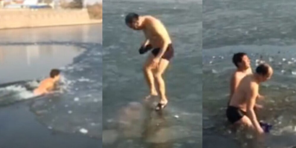 Друзья спасли мужчину, который плыл подо льдом и не мог найти выход