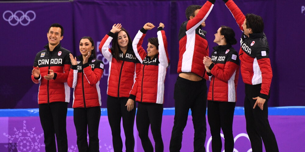 Kanādas daiļslidotāji pārliecinoši triumfē olimpisko spēļu komandu sacensībās