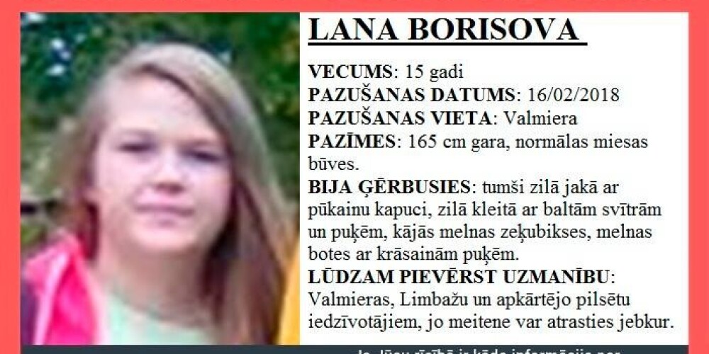 Ceļā no mācību olimpiādes Valmierā pazudusi 15 gadus vecā Lana
