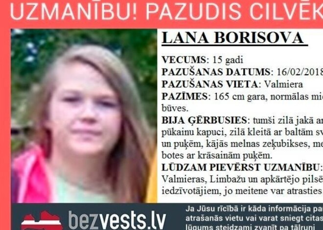 Atrasta 15 gadus vecā Lana, kura pazuda ceļā no mācību olimpiādes Valmierā