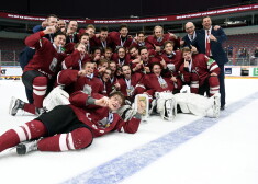 U-18 Pasaules čempionāta hokejā apbalvošanas ceremonija "Arēnā Rīga"pēc Latvijas un Kazahstānas izlašu spēles.