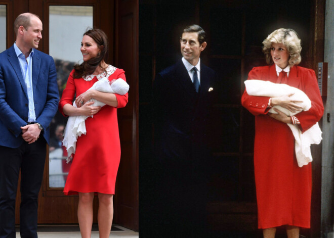 Ar sarkano kleitu hercogiene Ketrīna godinājusi princeses Diānas piemiņu