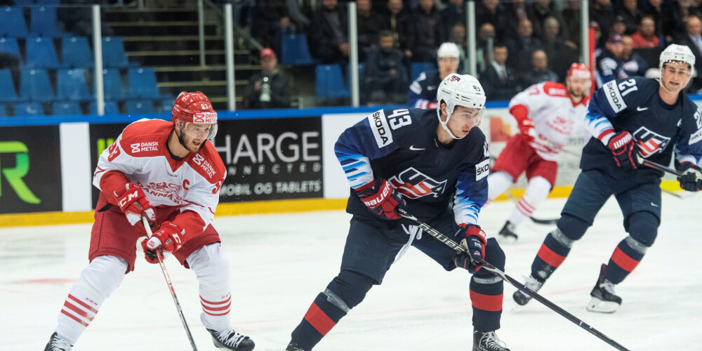 Latvijas hokejistu pretinieku cīņā amerikāņi vienīgajā pārbaudes spēlē pieveic dāņus