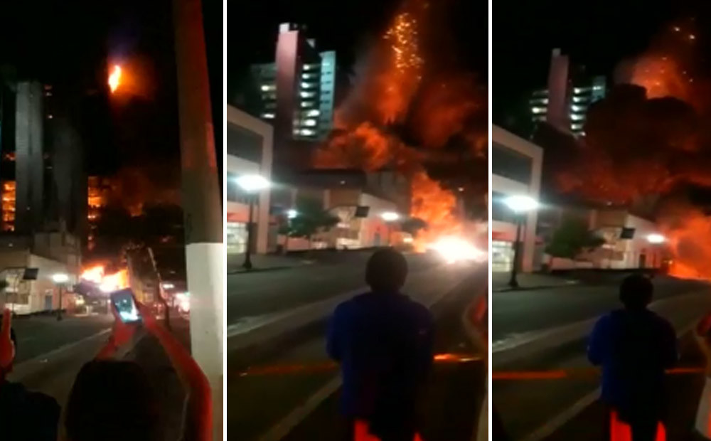 Aculiecinieki nofilmējuši, kā Brazīlijā sabrūk liesmu pārņemtā dzīvojamā ēka
