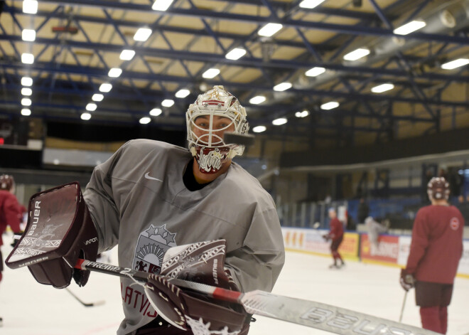 Latvijas hokeja izlases treniņš ''Quick hockey'' arēnā Herningā.