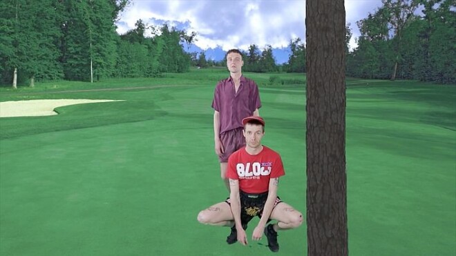 Izstādes „Mīlas viesulis Golfa klubā” veidotāji Margrieta Griestiņa un Aksels Bruks mudina: „Nevajag tik daudz nodarboties ar mīlu, labāk spēlēt golfu” (attēlā - modes skate „Neredzamais Lauks”).