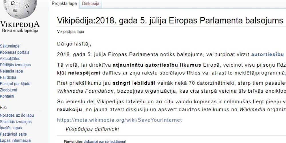 No šodienas nobloķēta "Vikipēdija" latviešu valodā