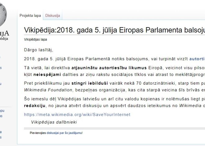 No šodienas nobloķēta "Vikipēdija" latviešu valodā