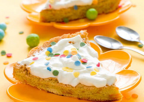 slice of party cake with colored decoration