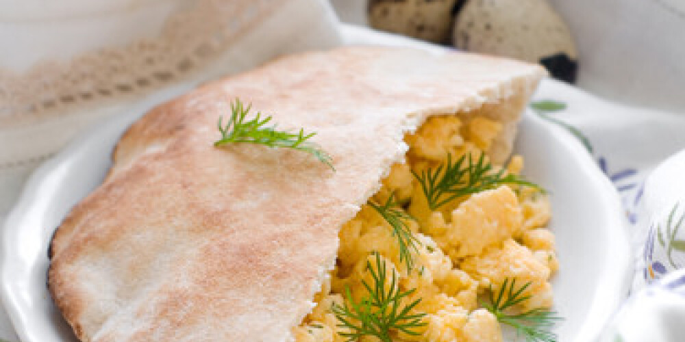 Breakfast omelet in pita bread with dill