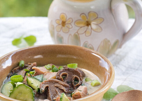 Vegetable soup in village style. Selective focus