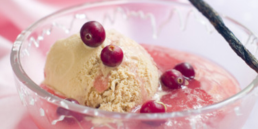 Delicious dessert with ice cream and fresh berries. Selective focus