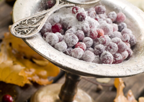 Ripe cranberry in sugar for dessert. Selective focus