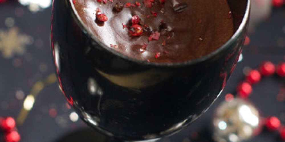 Dark chocolate dessert with pepper, selective focus