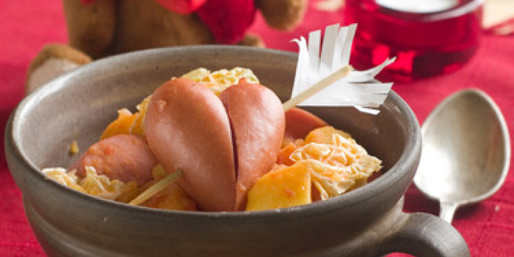 vegetable stew with sausage heart, selective focus