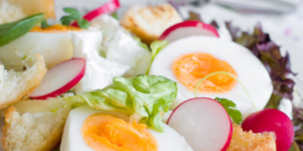 A fresh and light salad with egg and sprouts