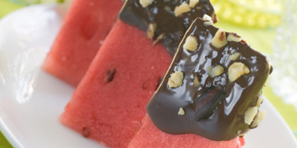 watermelon dessert with chocolate and nut, selective focus