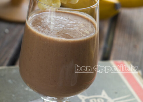 Chocolate milkshake with banana, selective focus