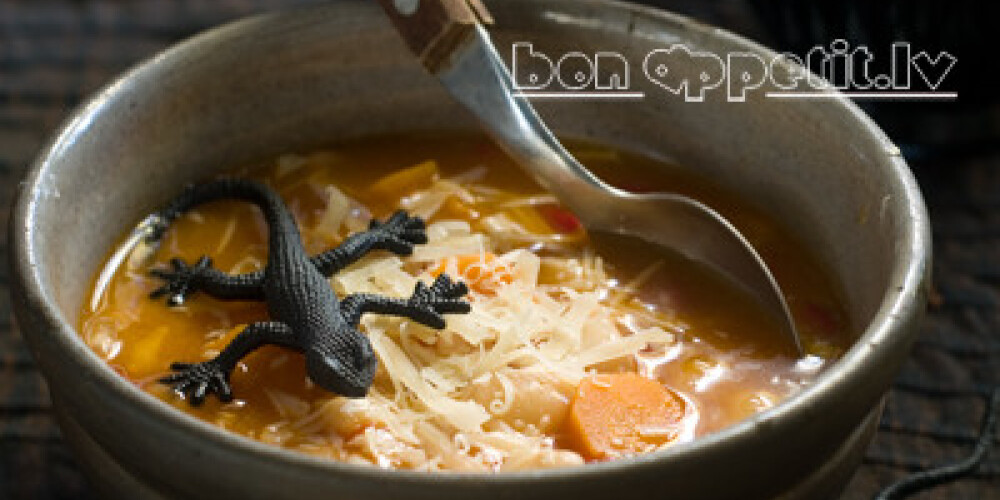 Pumpkin soup with cheese, selective focus