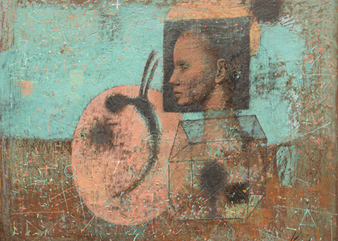 Andrejs Kostromins. “Eņģelis saulainā aplī” (2017., audekls, akrils, 56 х 71 cm).