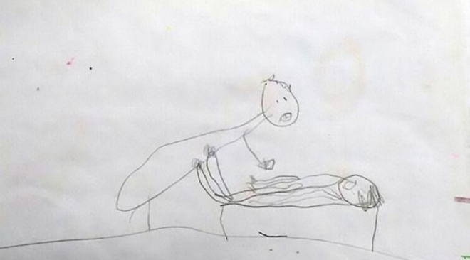 Šādu zīmējumu vecāki atrada starp meitas zīmējumiem.