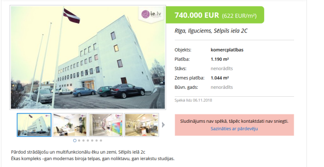 Nu jau bijušais sludinājums internetā par ēkas pārdošanu.