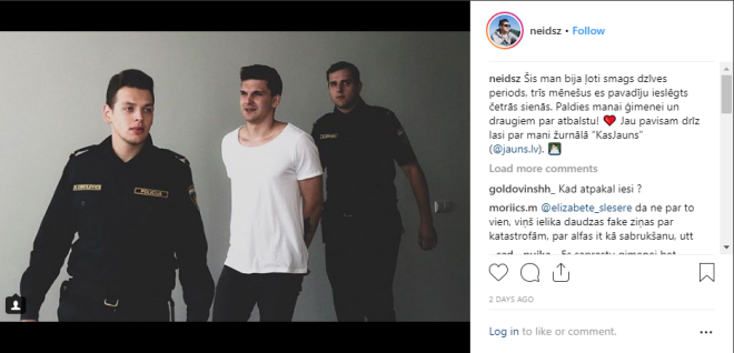 Šādu foto Niks Endziņš īsi pirms izkļūšanas no cietuma publicēja "Instagram", piebilstot, ka trīs ieslodzījumā pavadītie mēneši esot bijuši liels pārdzīvojums.