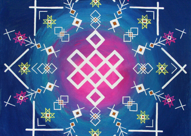 Grāmatu namā "Valters un Rapa" skatāma gleznotājas Brigitas Ektermanes spēka zīmju izstāde.