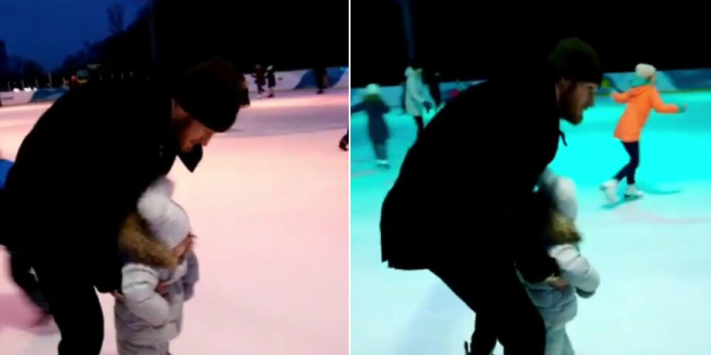 Муж Пелагеи показал первые шаги 2-летней дочери на коньках