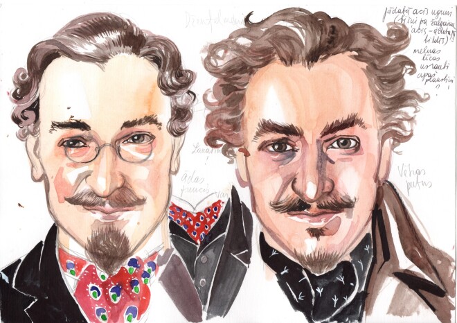 Režisoram vajadzēja vizuālo konkrētību, tāpēc filmas tēli, kad tiem bija atlasīti aktieri, vispirms materializējās Baibas Baibas skicēs.