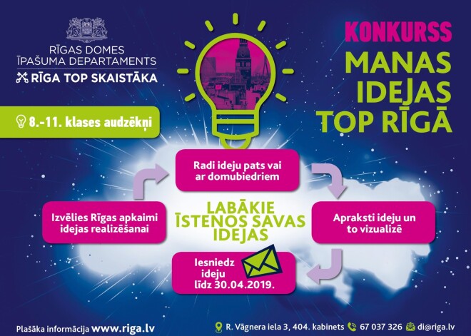 Rīgas 8.-11. klašu audzēkņi aicināti piedalīties ideju konkursā "Manas idejas top Rīgā"