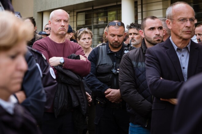 Policistu protesta akcija Monpeljē 2019. gada 19. aprīlī.