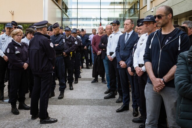 Policistu protesta akcija Monpeljē 2019. gada 19. aprīlī.