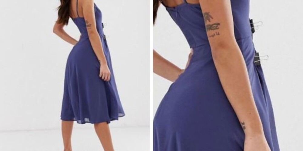 FOTO: interneta veikalu skarbā realitāte - acīgi klienti pamanījuši rupju kļūdu "Asos" kleitas reklāmas foto