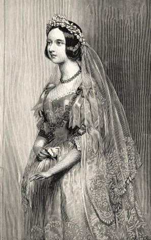 Anglijas karaliene Viktorija kāzu dienā 1840. gadā.