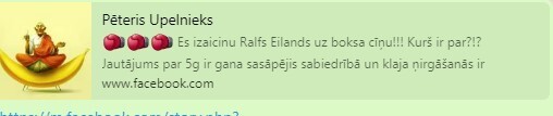 Pētera Upelnieka vēstījums sociālajos tīklos, kurā viņš publiski izaicina Eilandu uz dueli. Nu vēstījums jau izdzēsts un maz ticams, ka cīņa varētu notikt.