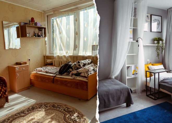 Pirms un pēc: kā iekārtot privātu telpu kopmītņu istabiņā